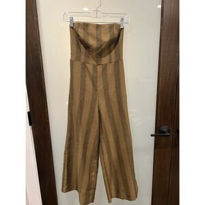 Urban Outfitters Jumpsuit Womens XS Brown Striped Wide Leg Strapless Cropped